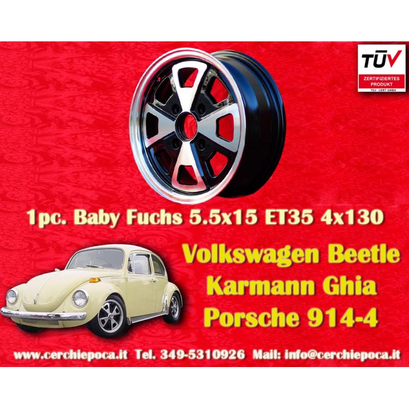 1 Stk Felge Volkswagen Baby Fuchs 5.5x15 ET35 4x130 black/diamond cut 914-4, VW Beetle 1968--, Karmann Ghia Typ 34