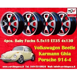 4 pz. cerchi Volkswagen Baby Fuchs 5.5x15 ET35 4x130 black/diamond cut 914-4, VW Beetle 1968--, Karmann Ghia Typ 34