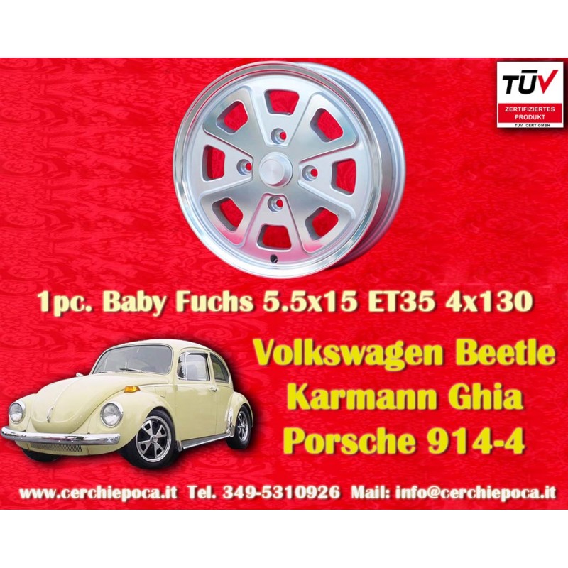 1 pz. cerchio Volkswagen Baby Fuchs 5.5x15 ET35 4x130 silver/diamond cut Beetle 67-, Karmann Ghia 67-, Type 3, 411, 412