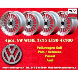 4 pz. cerchi Volkswagen WCHE 7x15 ET30 4x100 silver/diamond cut BMW 1502-2002 tii, 3 E30, Opel Kadett B-C, Manta, Ascona