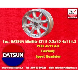 1 pc. jante Datsun Minilite 5.5x15 ET15 4x114.3 silver/diamond cut MBG, TR2-TR6, Saab 99