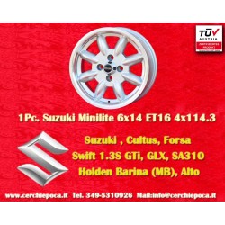 1 pc. jante Suzuki Minilite 6x14 ET22 4x114.3 silver/diamond cut MBG, TR2-TR6, Saab 99,Toyota Corolla,Starlet,Carina