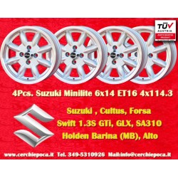 4 Stk Felgen Suzuki Minilite 6x14 ET22 4x114.3 silver/diamond cut MBG, TR2-TR6, Saab 99,Toyota Corolla,Starlet,Carina