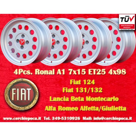 4 Stk Felgen Fiat Ronal 7x15 ET25 4x98 silver 124 SPORT COUPE SPIDER Pininfarina 500 ABARTH PANDA PUNTO