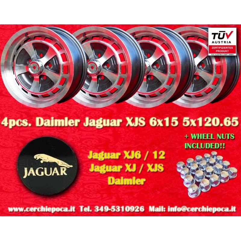 4 Stk Felgen Jaguar/Daimler 6x15 Lk 5x120.65+20-tlg. 1/2UNF Radmuttern-Satz anthracite XJ6 12 Series 1-3, XJS