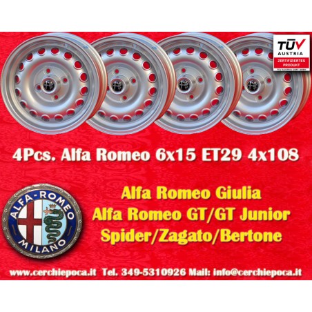 4 Stk Felgen Alfa Romeo Campagnolo 6x15 ET28.5 4x108 silver Giulia, 105 Berlina, Coupe, Spider, GT GTA GTC