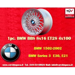1 Stk Felge BMW BBS 8x16 ET28 4x100 silver 3 E21, E30