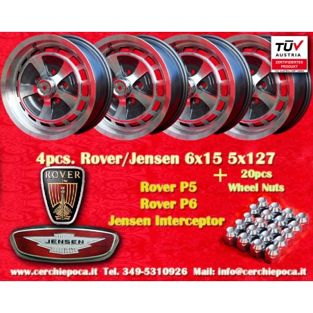 4 pcs. Rover Jensen 6x15 ET33 5x127 anthracite rims with set of nuts for Interceptor, Rover P5 P6