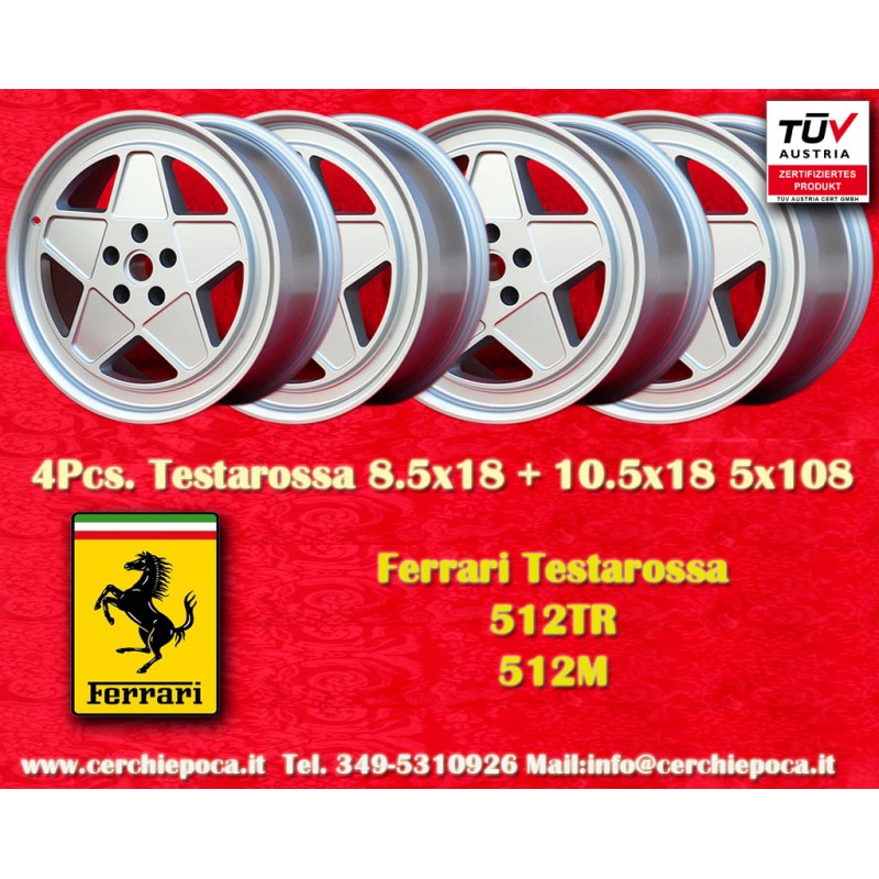 4 Stk Felgen Ferrari Ferrari 8.5x18 ET50 10.5x18 ET26 5x108 silver Testarossa 512TR 512M