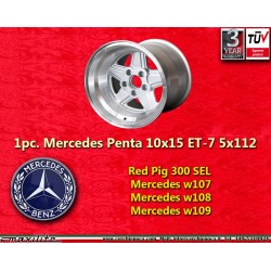 1 pc. wheel Mercedes Penta 10x15 ET-7 5x112 silver/diamond cut w107 w108 w109 Red Pig 300 SEL