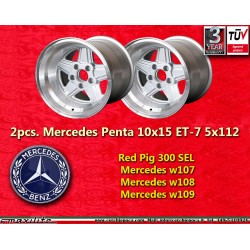 2 Stk Felgen Mercedes Penta 10x15 ET-7 5x112 silver/diamond cut w107 w108 w109 Red Pig 300 SEL