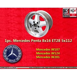 1 Stk Felge Mercedes Penta 8x16 ET28 5x112 silver/diamond cut 1986- w107 W124 W201