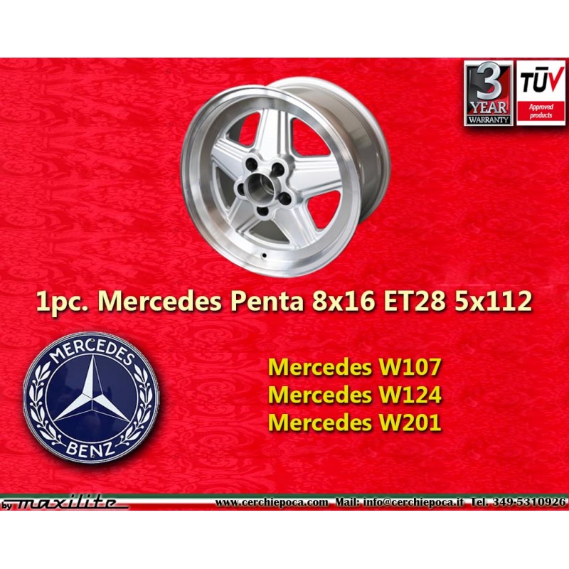 1 Stk Felge Mercedes Penta 8x16 ET28 5x112 silver/diamond cut 1986- w107 W124 W201