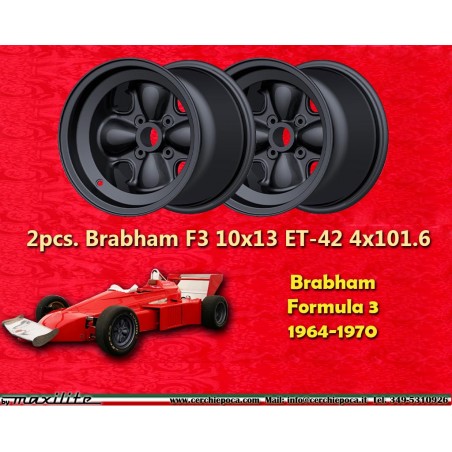 2 pcs. wheels Brabham F3 10x13 ET-42 4x101.6 black Formula 3 1964-1970 rear with conical bolt seat