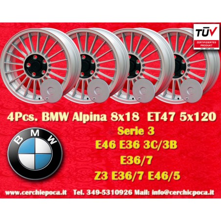4 pcs. wheels BMW Alpina 8x18 ET47 5x120 silver/black 3 E36, E46