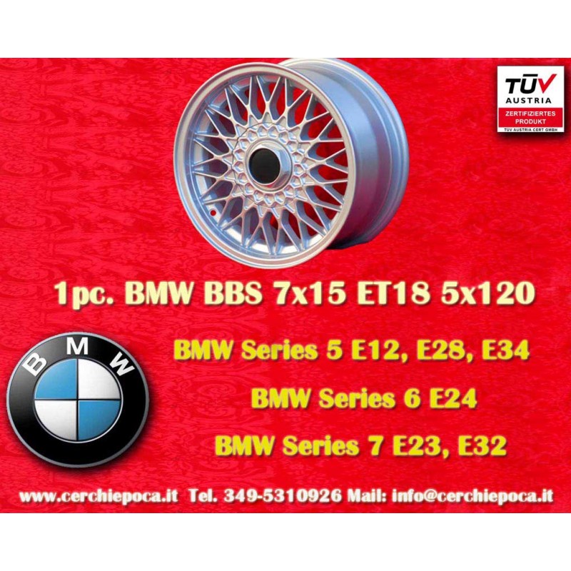 1 Stk Felge BMW BBS 7x15 ET20 5x120 silver M3 E30, 5 E12, E28, E34, 6 E24, 7 E23, E32, E3, E9