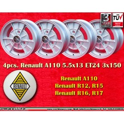 4 Stk Felgen Renault Alpine 5.5x13 ET24 3x150 silver R12, R15, R16, R17