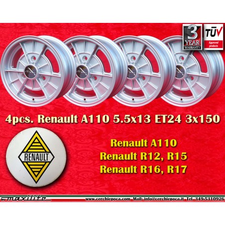 4 Stk Felgen Renault Alpine 5.5x13 ET24 3x150 silver R12, R15, R16, R17