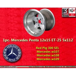 1 pc. wheel Mercedes Penta 12x15 ET-25 5x112 silver/diamond cut w107 w108 w109 Red Pig 300 SEL