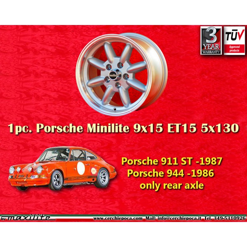1 pc. wheel Porsche Minilite 9x15 ET15 5x130 silver/diamond cut 911 ST -1987, 944 -1986