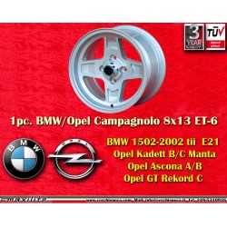 1 pz. cerchio BMW,Opel Campagnolo 8x13 ET-6 4x100 silver BMW 1502-2002 tii  E21, Opel Kadett B/C Manta Ascona A/B GT Rek