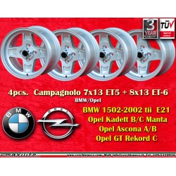 4 pcs. jantes BMW,Opel Campagnolo 7x13 ET5 8x13 ET-6 4x100 silver 1502 1602 1802 2002 tii 3 E21,Kadett B-C Manta Ascona