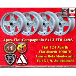 4 Stk Felgen Fiat,Autobianchi Campagnolo 8x13 ET0 4x98 silver 124 Abarth Berlina Coupe Spider 125 127 128 131 X19 A112 B