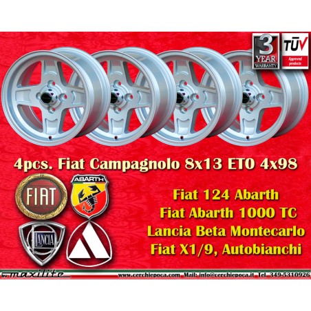 4 pz. cerchi Fiat,Autobianchi Campagnolo 8x13 ET0 4x98 silver 124 Abarth Berlina Coupe Spider 125 127 128 131 X19 A112 B