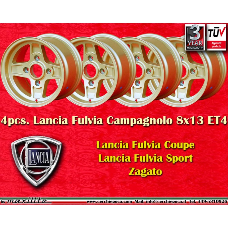 4 Stk Felgen Lancia Campagnolo 8x13 ET-4 4x130 silver Fulvia, Zagato, Coupe