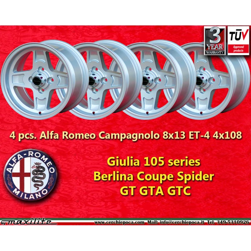4 Stk Felgen Alfa Romeo Campagnolo 8x13 ET-4 4x108 silver Alfa Romeo 105 GT/GTA/GTC, Ford Escort Mk1/2 Capri Cortina Tau