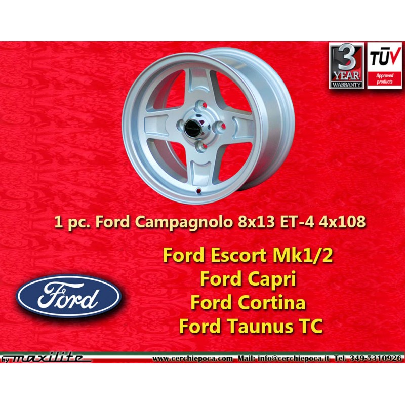 1 Stk Felge Ford Campagnolo 8x13 ET-4 4x108 silver Alfa Romeo 105 GT/GTA/GTC, Ford Escort Mk1/2 Capri Cortina Taunus TC