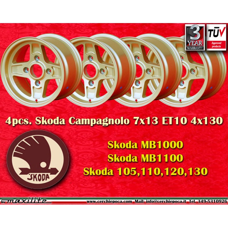 4 Stk Felgen Skoda Campagnolo 7x13 ET10 4x130 gold Skoda MB1000,MB1100,105,110,120,130, Lancia Fulvia Coupe