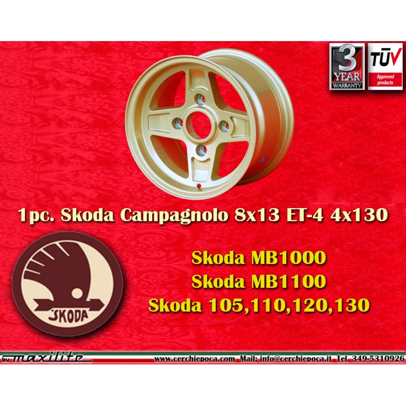 1 Stk Felge Skoda Campagnolo 8x13 ET-4 4x130 silver Skoda MB1000,MB1100,105,110,120,130, Lancia Fulvia Coupe