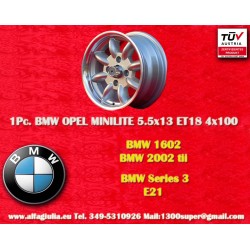 1 Stk Felge BMW Minilite 5.5x13 ET18 4x100 silver/diamond cut 1502-2002tii, 3 E21