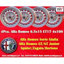 4 pcs. jantes Alfa Romeo Campagnolo 6.5x15 ET17 4x108 silver 105 Coupe, Spider, GT GTA GTC, Montreal