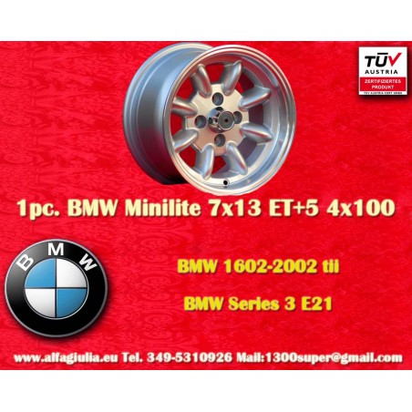 1 pc. jante BMW Minilite 7x13 ET5 4x100 silver/diamond cut 1502-2002tii, 3 E21
