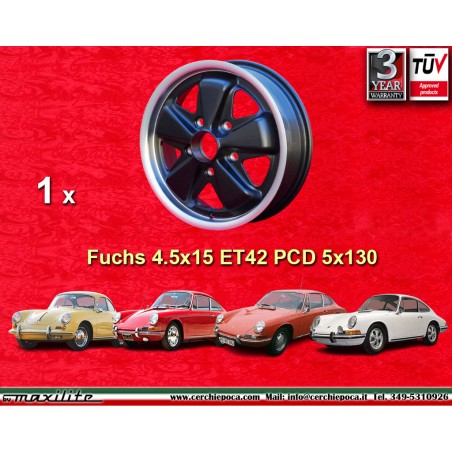 1 wheel Fuchs 4.5x15 5x130 Porsche 356 C SC 911 -1969 912 matt black/diamond cut