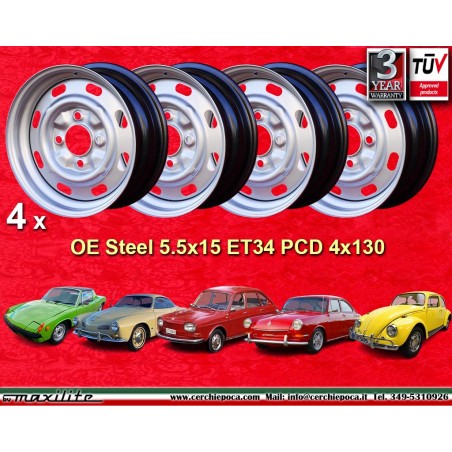 4 jantes OE steel 5.5x15 4x130 Volkswagen Porsche Beetle 67- Karmann Ghia 67- Typ 3 411 412 Porsche 914 silver