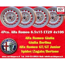4 Stk Felgen Alfa Romeo Campagnolo 6.5x15 ET29 4x108 silver Giulia, 105 Berlina, Coupe, Spider, GTA GTC