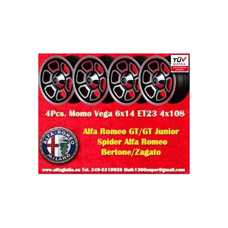 4 Stk Felgen Alfa Romeo Momo Vega 6x14 ET23 4x108 matt black/diamond cut 105 Berlina, Giulia, Coupe, Spider, GTC