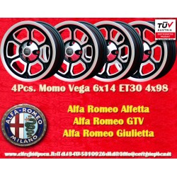 4  pcs Jantes Alfa Romeo Momo Vega 6x14 ET23 4x98 matt black/diamond cut Alfetta Alfetta GT   GTV Alfasud Giulietta 33 7