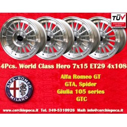 4 pcs. jantes Alfa Romeo WCHE 7x15 ET29 4x108 silver/diamond cut 105 Berlina, Giulia, Coupe, Spider, GTC