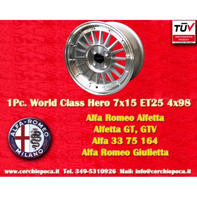 1 pc jante Alfa Romeo WCHE 7x15 ET25 4x98 silver/diamond cut Alfetta Alfetta GT GTV 33 75 1.6i 1.8i 2.0TDI 90 164 Giulie
