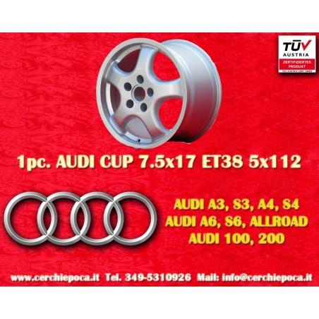 1 pz. cerchio Audi Cup 7.5x17 ET38 5x112 silver T4, Golf, Passat, Beetle, Variant