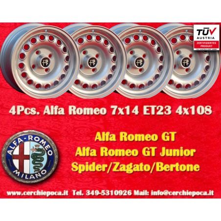 4 pz. cerchi Alfa Romeo Campagnolo 7x14 ET23 4x108 silver 105 Coupe, Spider, GT GTA GTC, Montreal