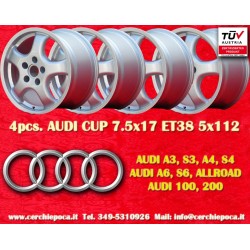 4 pcs. jantes Audi Cup 7.5x17 ET38 5x112 silver T4, Golf, Passat, Beetle, Variant