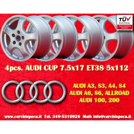 4 pz. cerchi Audi Cup 7.5x17 ET38 5x112 silver T4, Golf, Passat, Beetle, Variant