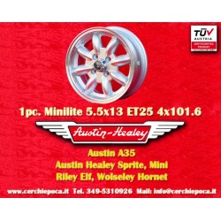 1 pz. cerchio Austin Healey Minilite 5.5x13 ET25 4x101.6 silver/diamond cut Mini Mk1-3