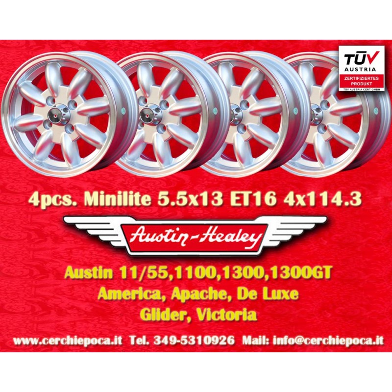 4 pz. cerchi Austin Healey Minilite 5.5x13 ET25 4x114.3 silver/diamond cut 120 140 160 180,Toyota Corolla,Starlet,Carina