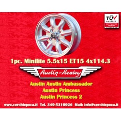 1 pc. jante Austin Healey Minilite 5.5x15 ET15 4x114.3 silver/diamond cut MBG, TR2-TR6, Saab 99